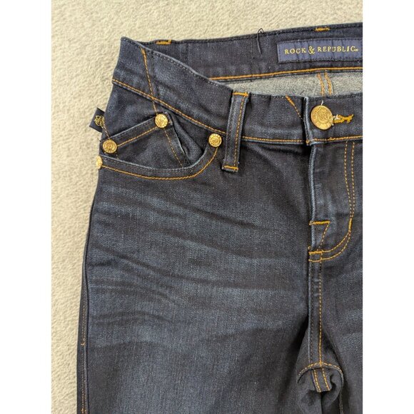 Rock Republic Jeans Womens Size 4 Blue Kendra Curvy Bootcut Whiskers Dark Wash - Picture 2 of 16